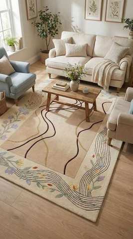 Hand-knotted Persian-style carpet in a living room