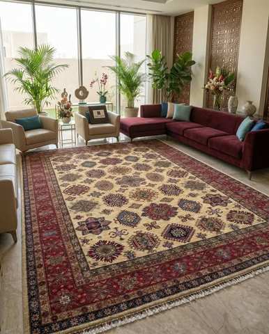 Blue floral medallion hand knotted carpet