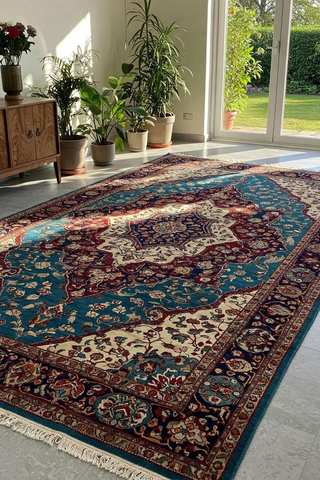 Cream ivory floral Persian Kashan carpet