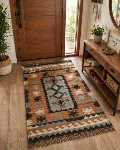 Rust & sage sunburst pattern entryway runner