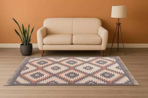 Grey & terracotta diamond lattice, compact size