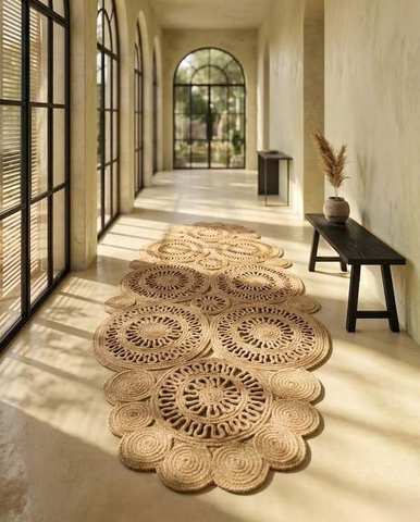 Circular medallion jute runner, natural fibre