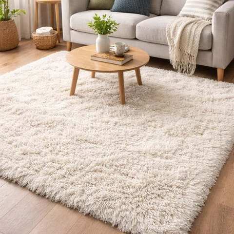 Ultra-soft ivory shag rug with deep pile texture