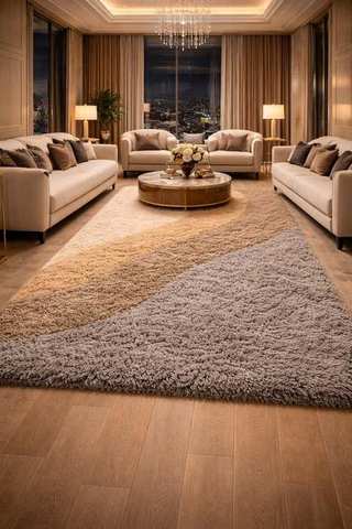 Grey, cream & gold triangular colour-block shag