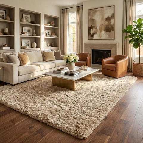 Warm beige textured shag with subtle pattern