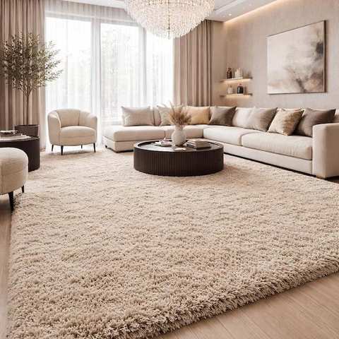 Warm cream textured shag, deep pile comfort
