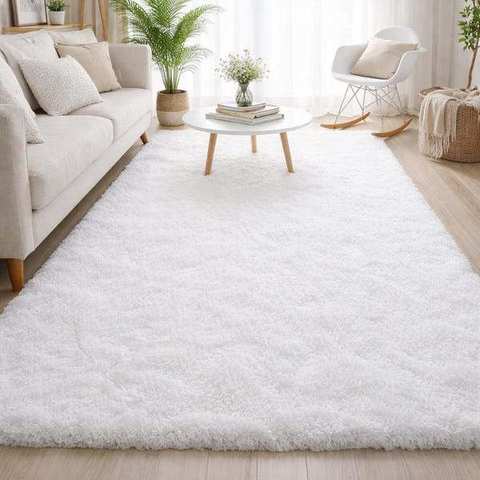 Pure white ultra-plush shag rug