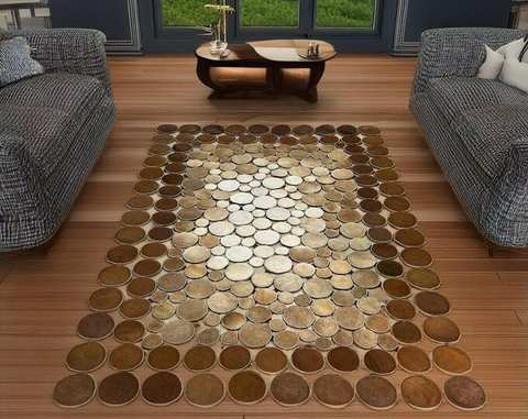 Circular coin-pattern leather rug