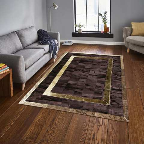 Brown leather shag rug bohemian style