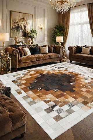 Dark storm patchwork cowhide leather carpet modern room