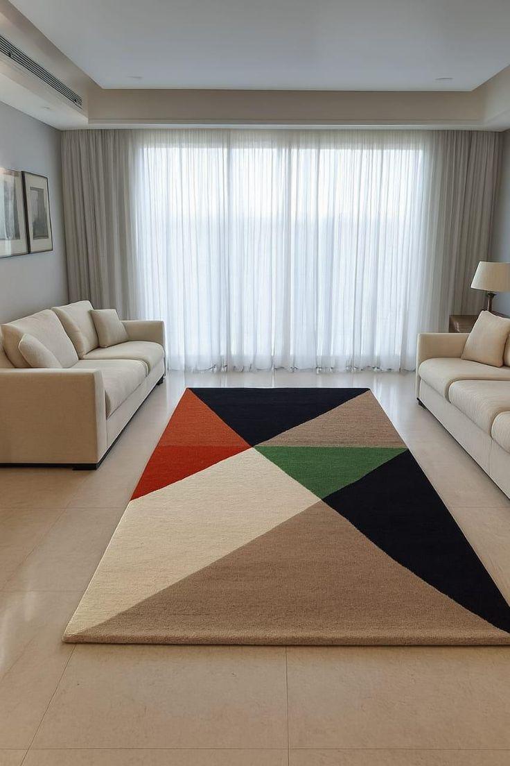 Multicolour geometric triangle hand tufted rug in living room